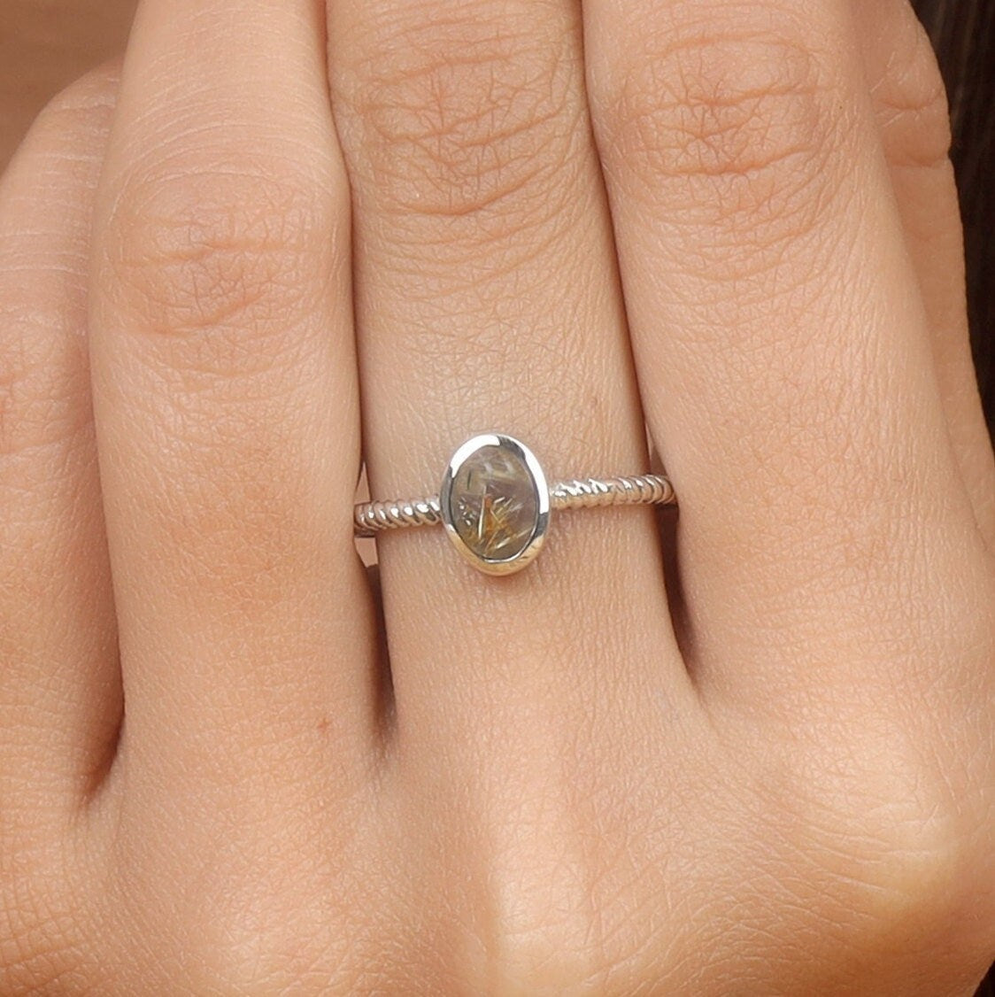 Golden Rutile Quartz Sterling Silver Ring