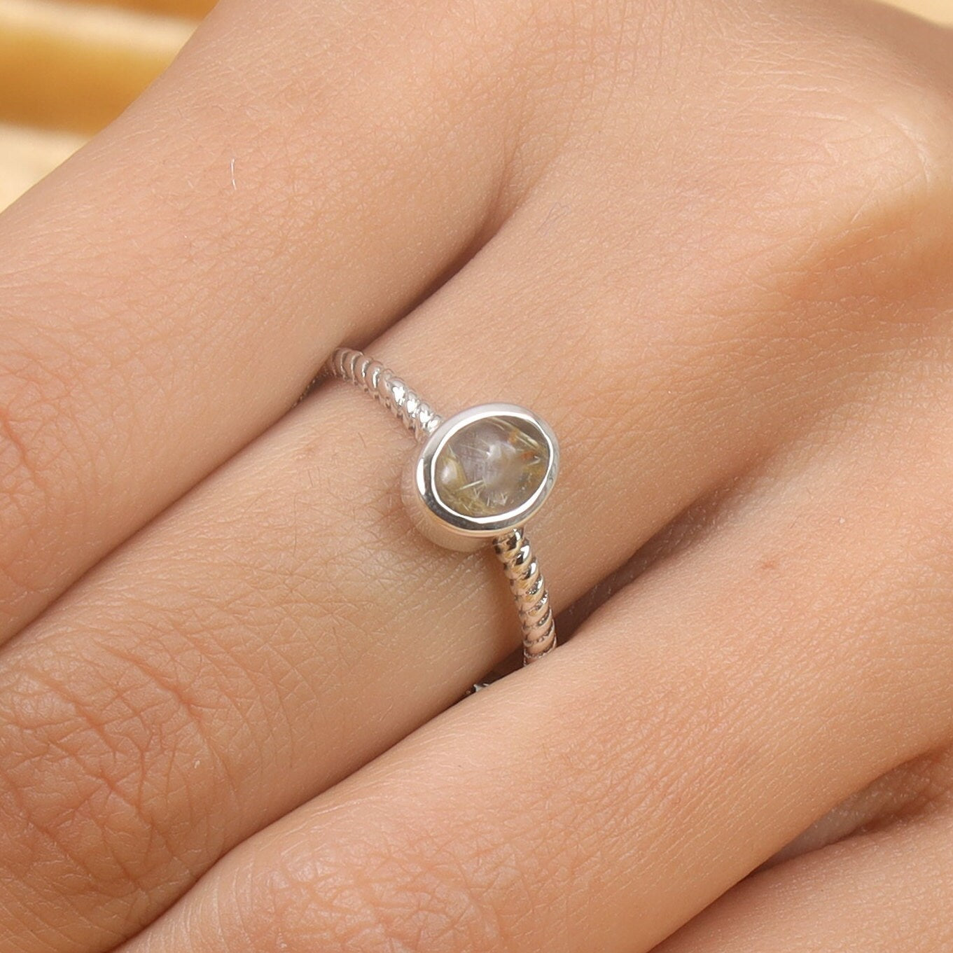 Golden Rutile Quartz Sterling Silver Ring