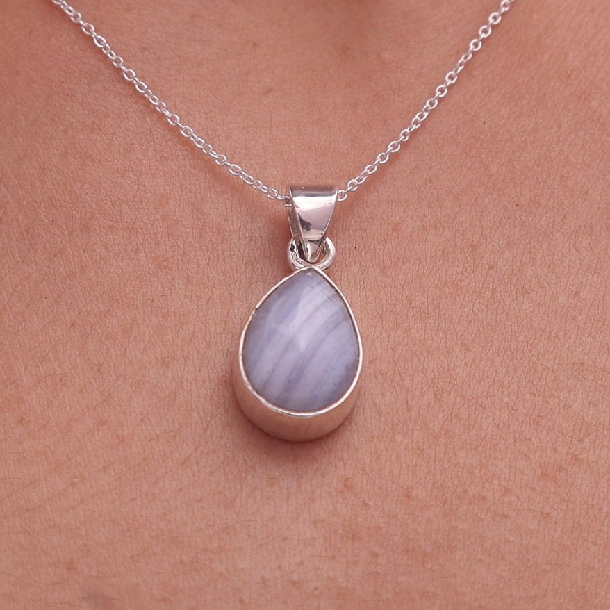 Blue Lace Agate Sterling Silver Pendant