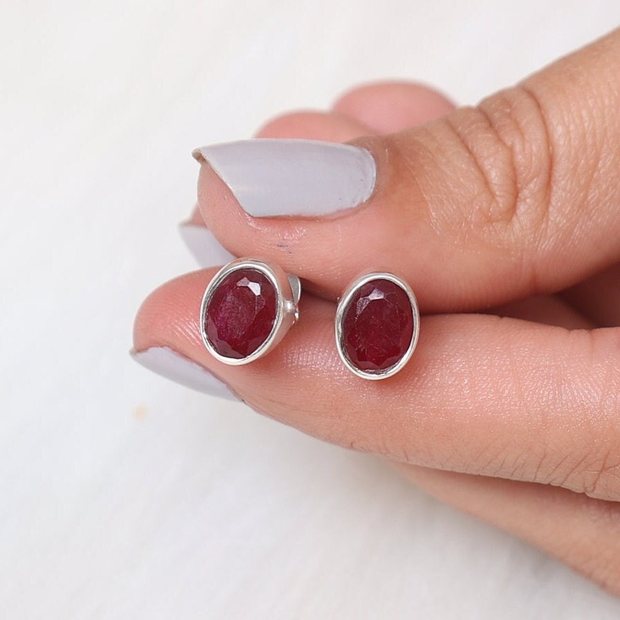 Ruby Sterling Silver Stud Earrings