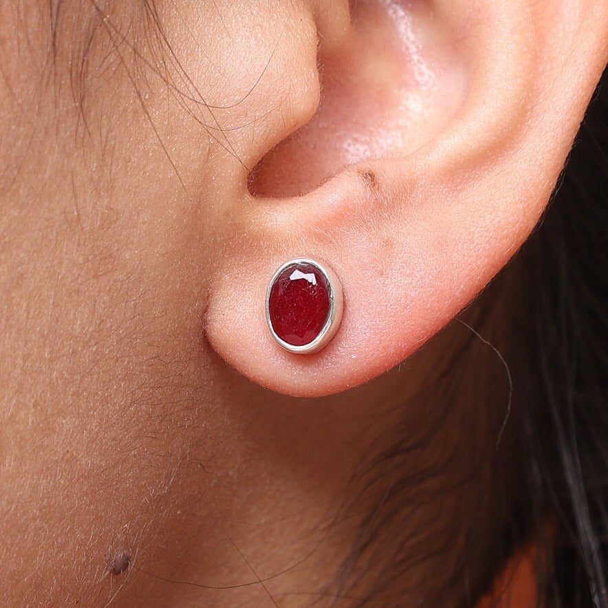 Ruby Sterling Silver Stud Earrings