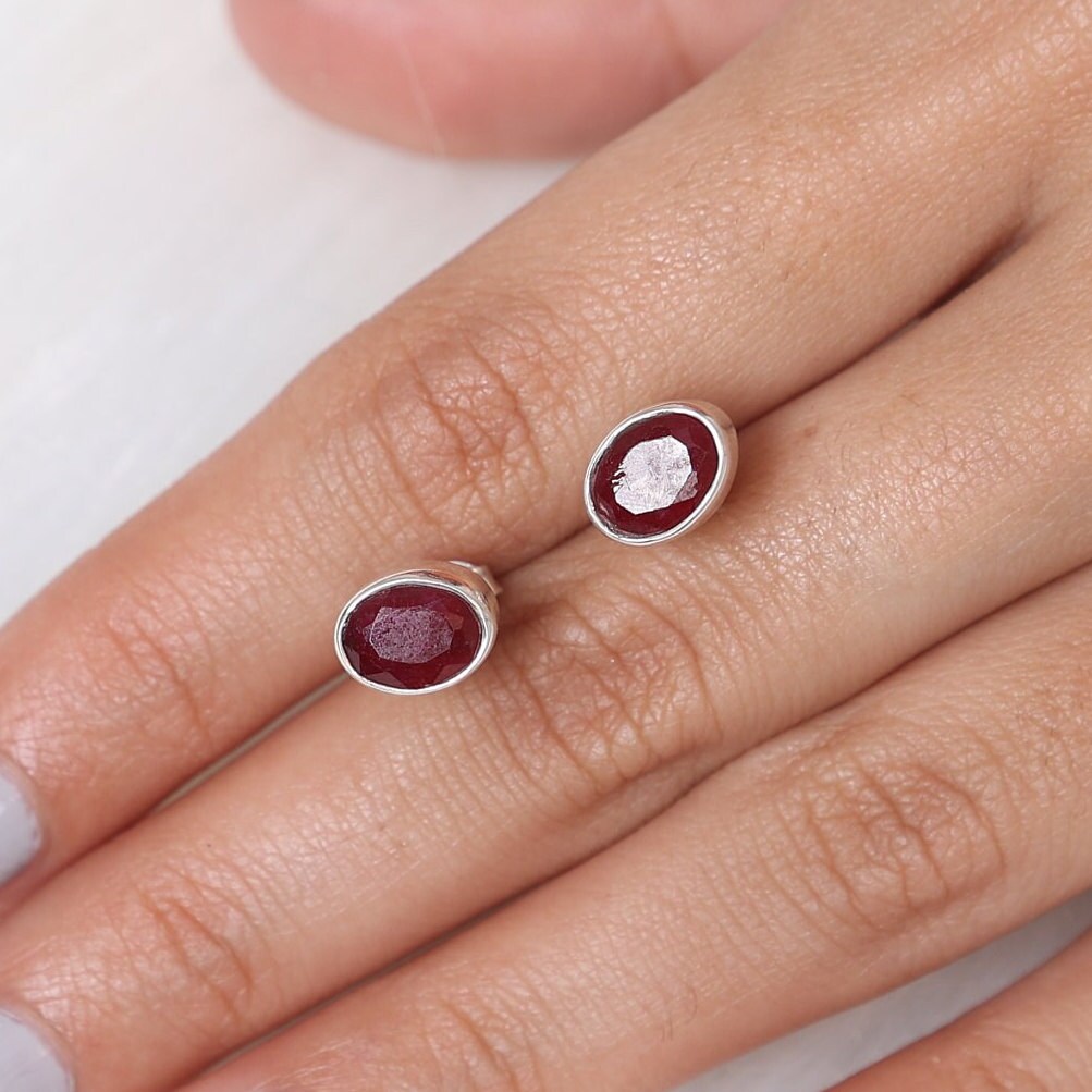 Ruby Sterling Silver Stud Earrings