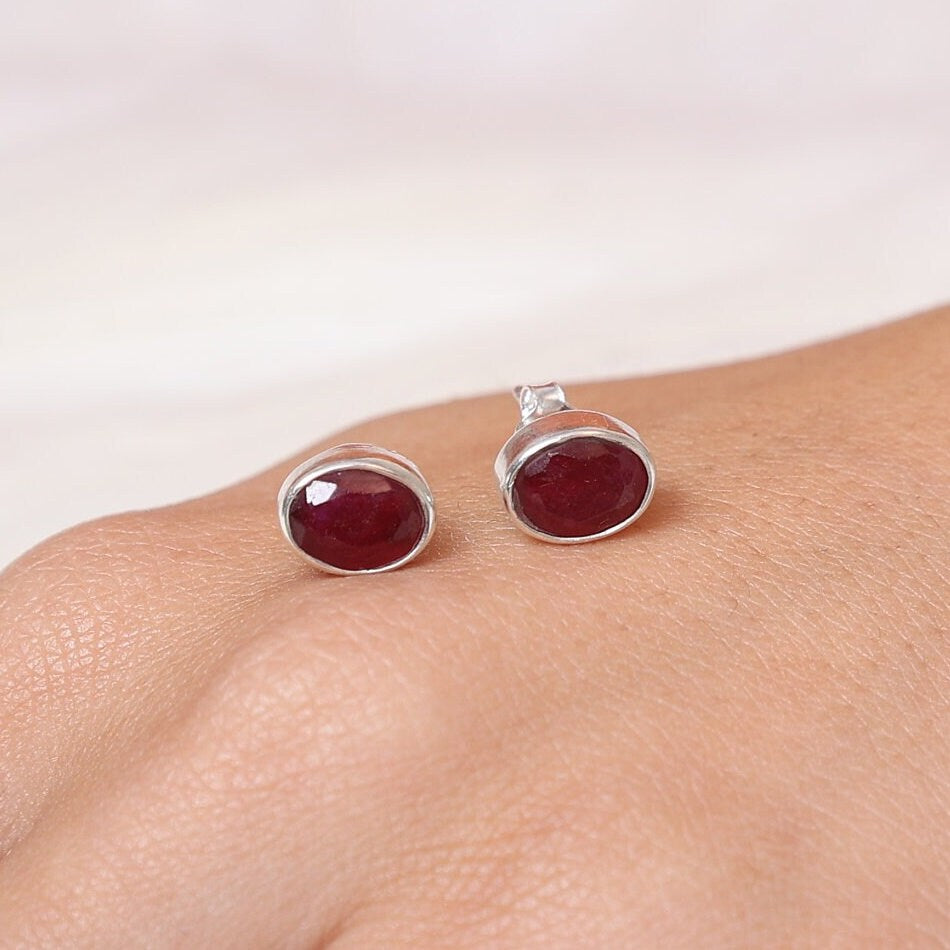 Ruby Sterling Silver Stud Earrings