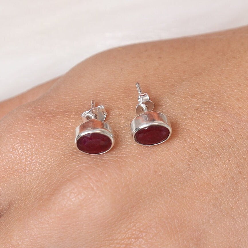 Ruby Sterling Silver Stud Earrings