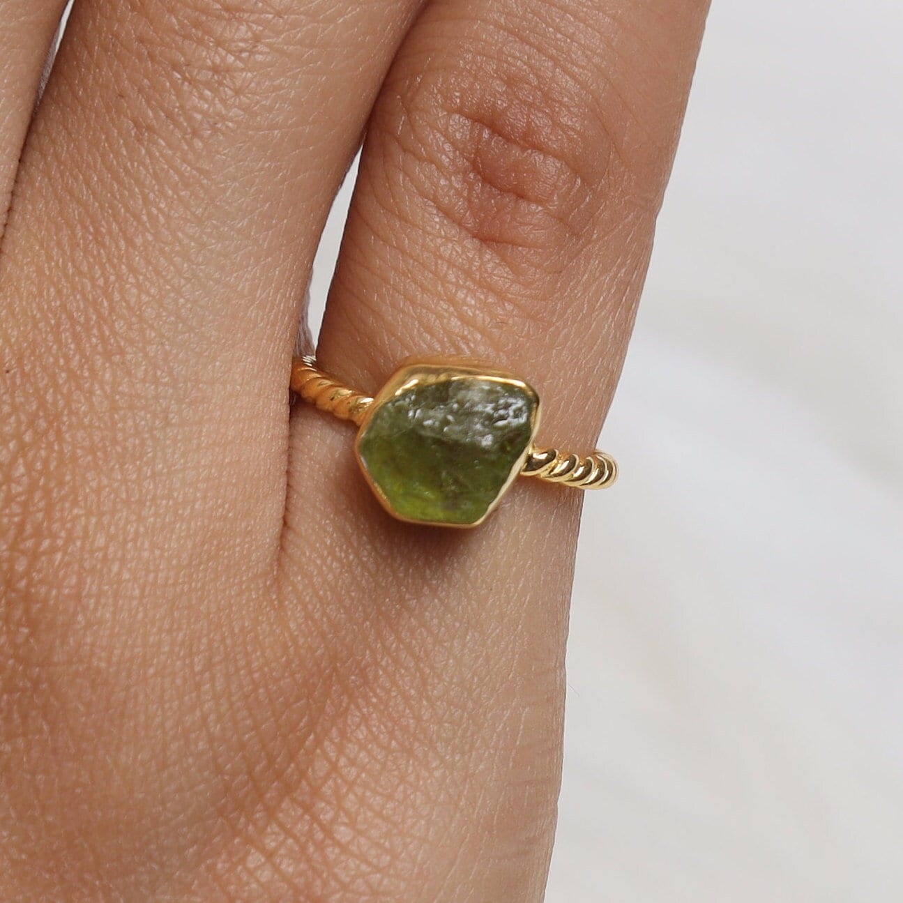 Raw Peridot Sterling Silver Ring