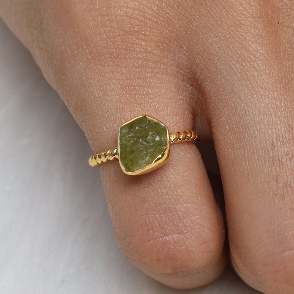 Raw Peridot Sterling Silver Ring