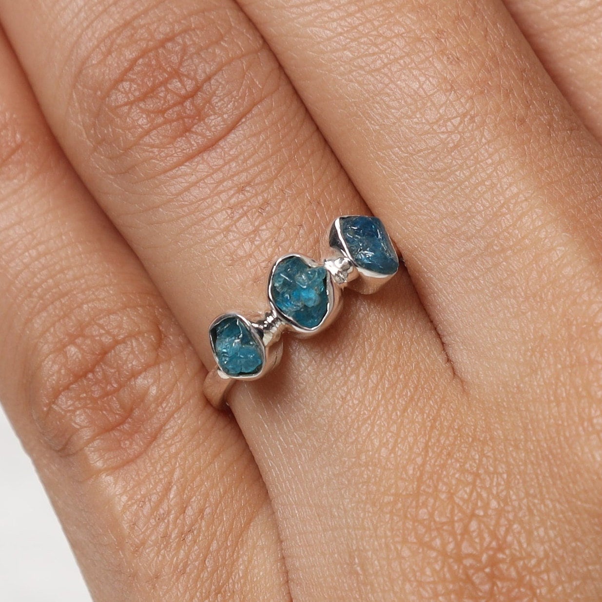 Raw Sky Blue Apatite Sterling Silver Ring