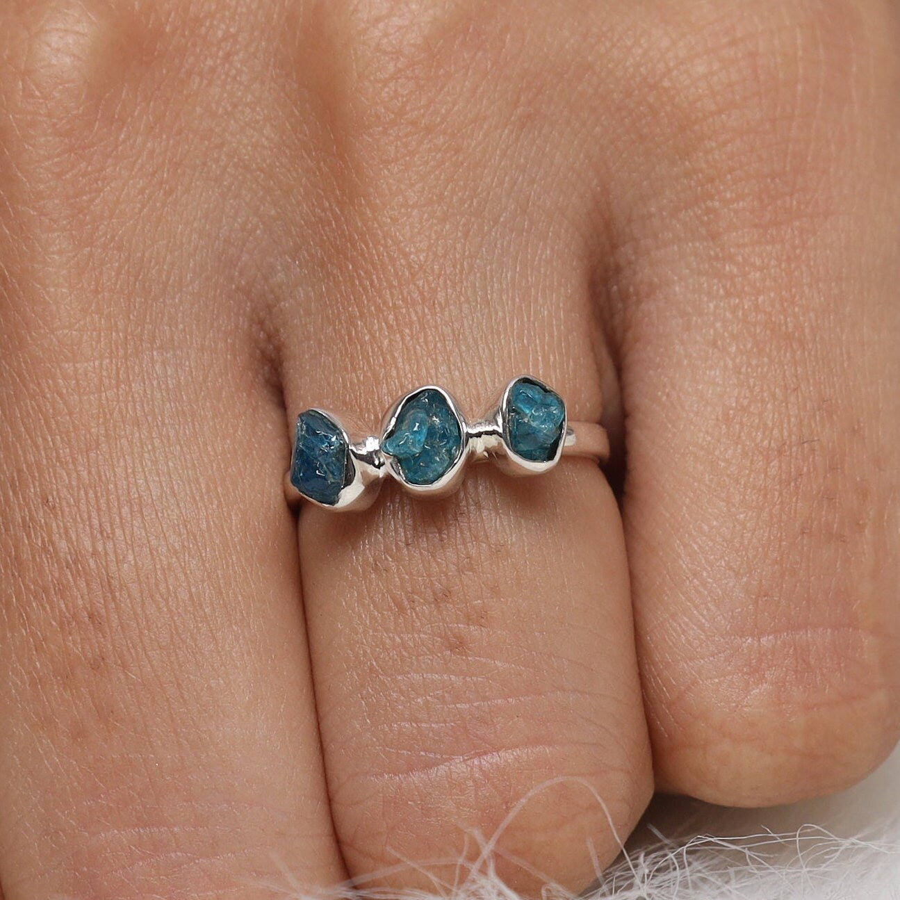 Raw Sky Blue Apatite Sterling Silver Ring