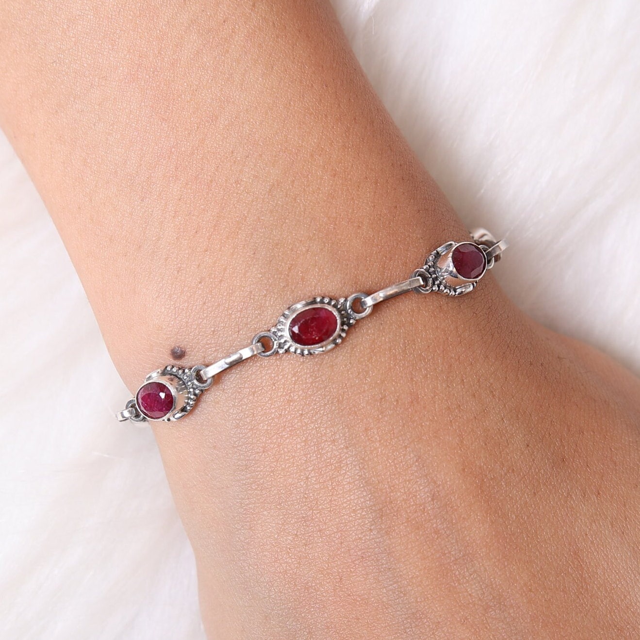 Ruby Sterling Silver Bracelet