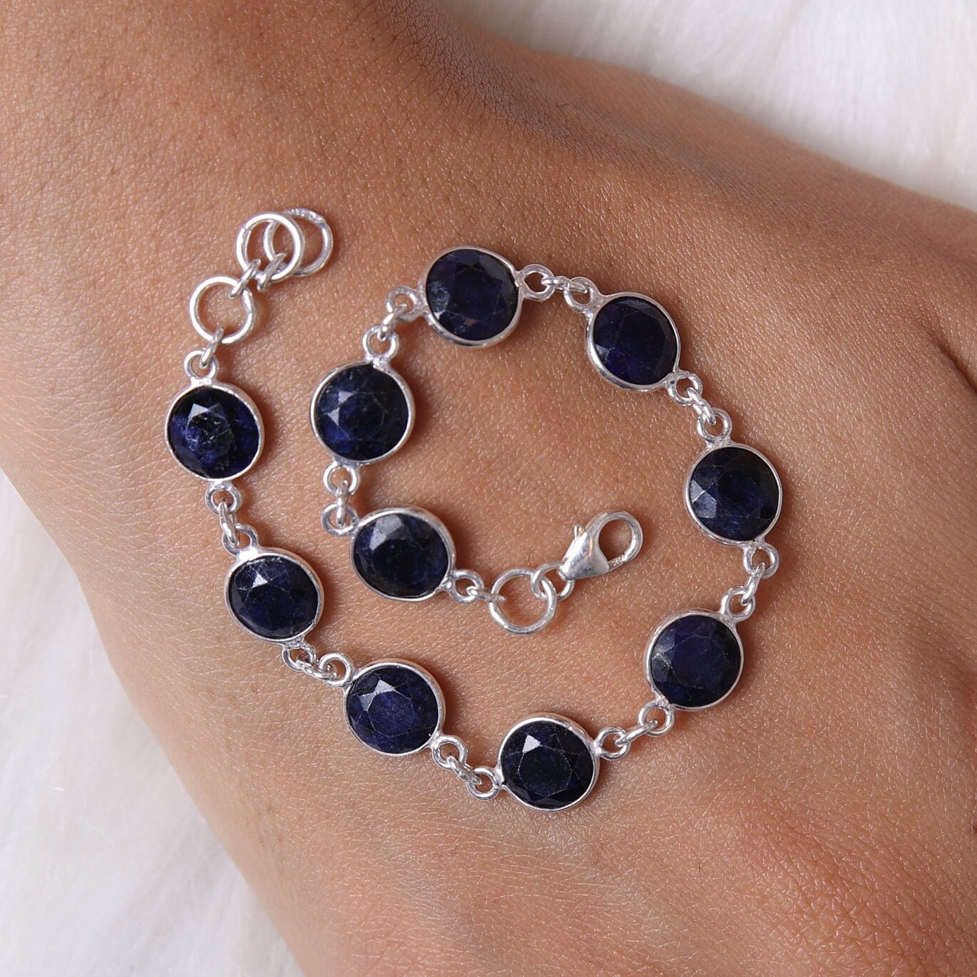 Blue Sapphire Sterling Silver Bracelet