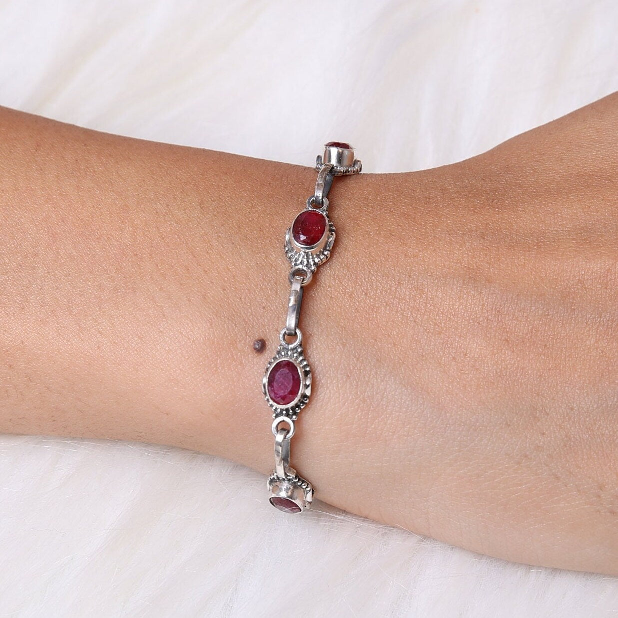 Ruby Sterling Silver Bracelet