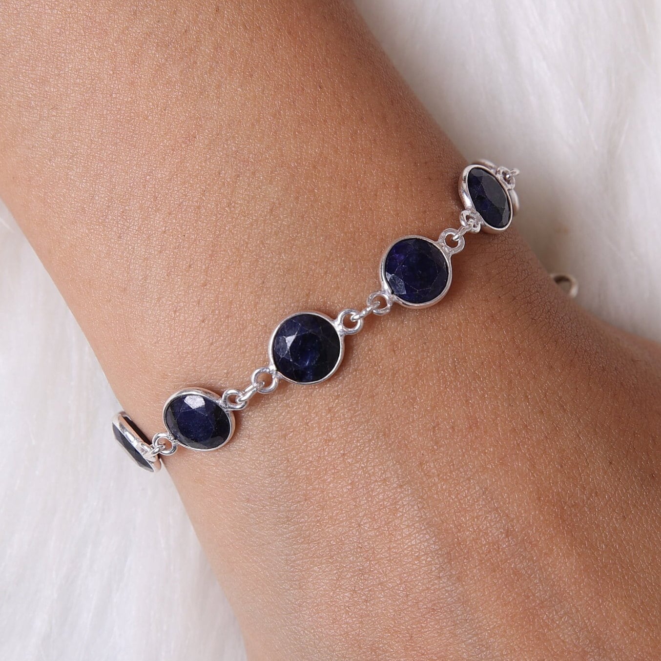 Blue Sapphire Sterling Silver Bracelet