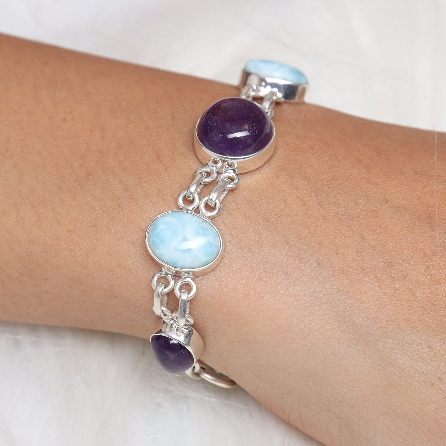 Amethyst & Larimar Sterling Silver Bracelet