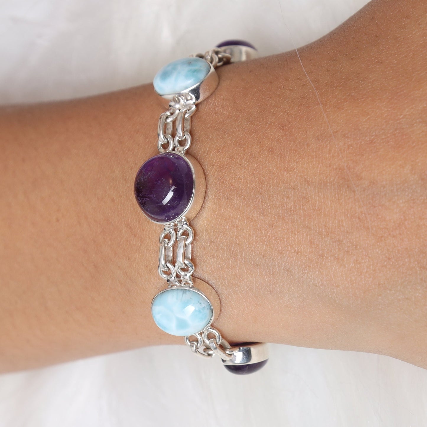 Amethyst & Larimar Sterling Silver Bracelet