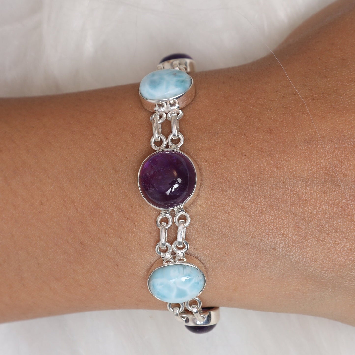 Amethyst & Larimar Sterling Silver Bracelet