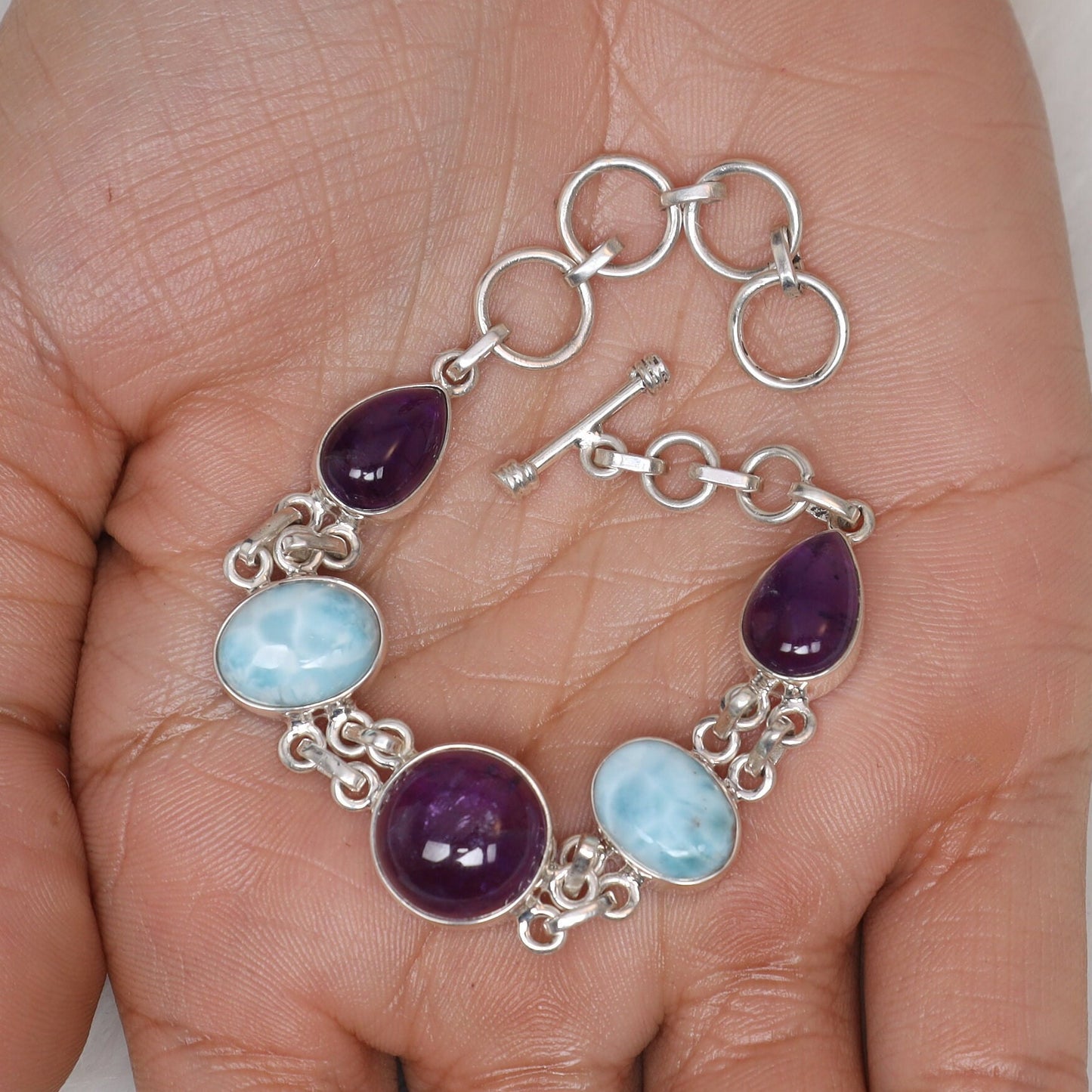 Amethyst & Larimar Sterling Silver Bracelet