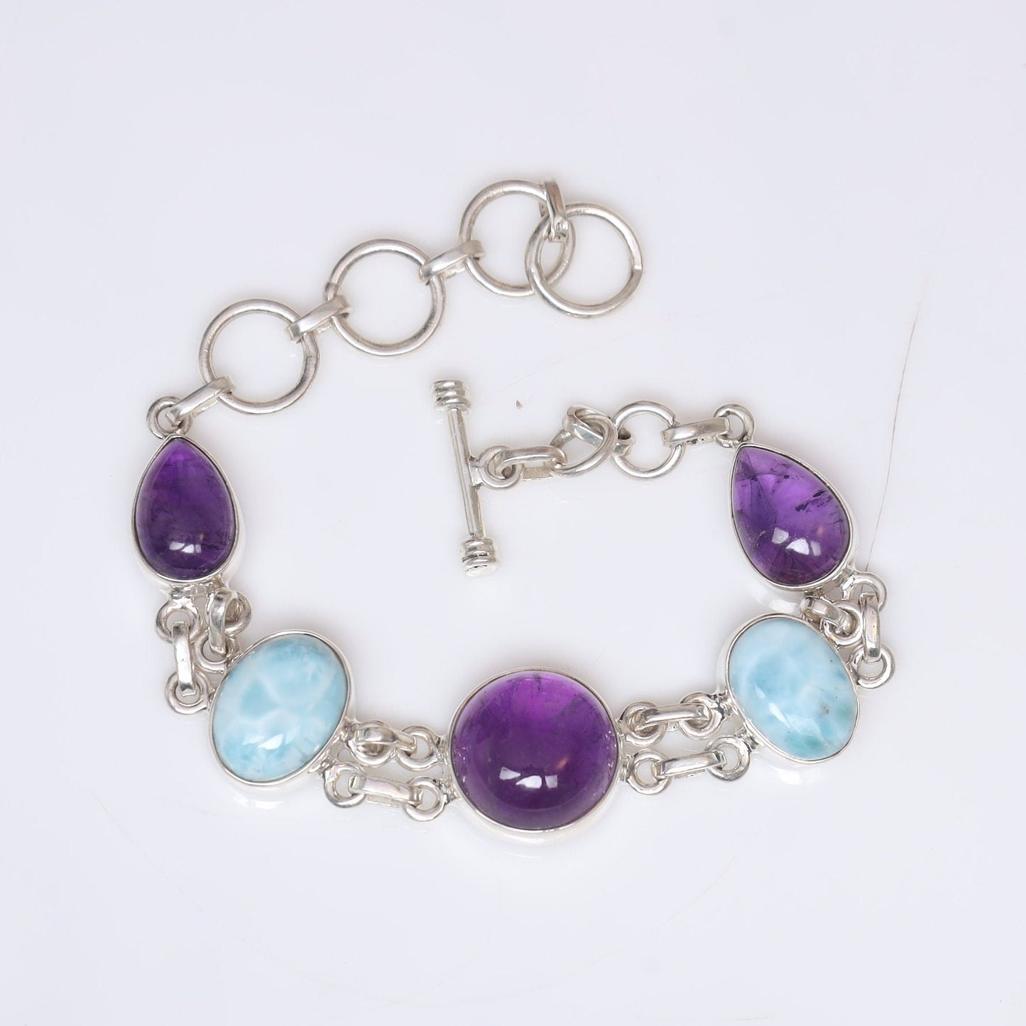 Amethyst & Larimar Sterling Silver Bracelet