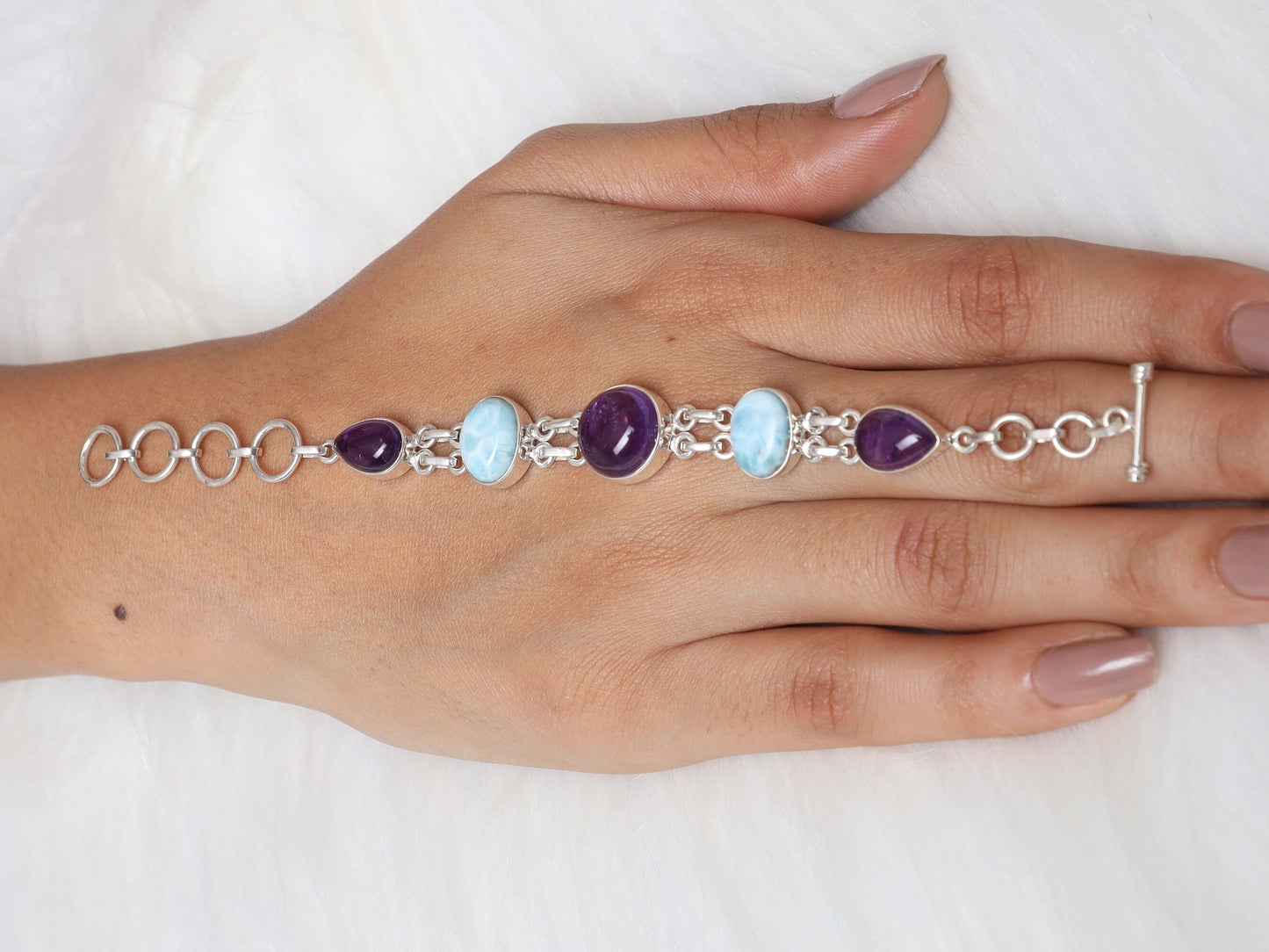 Amethyst & Larimar Sterling Silver Bracelet