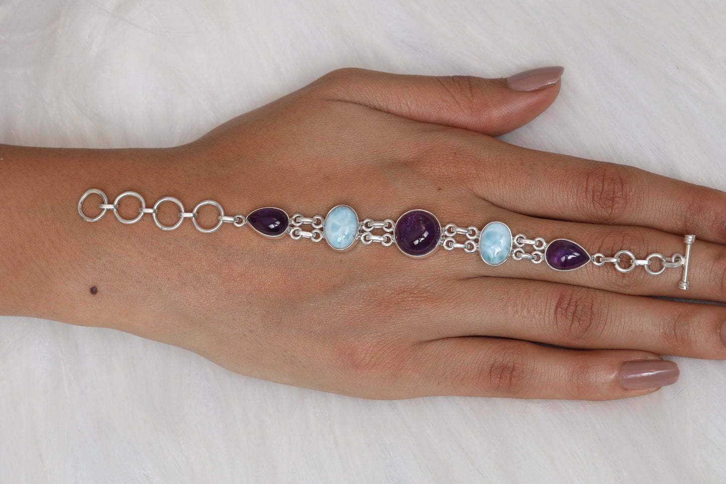 Amethyst & Larimar Sterling Silver Bracelet