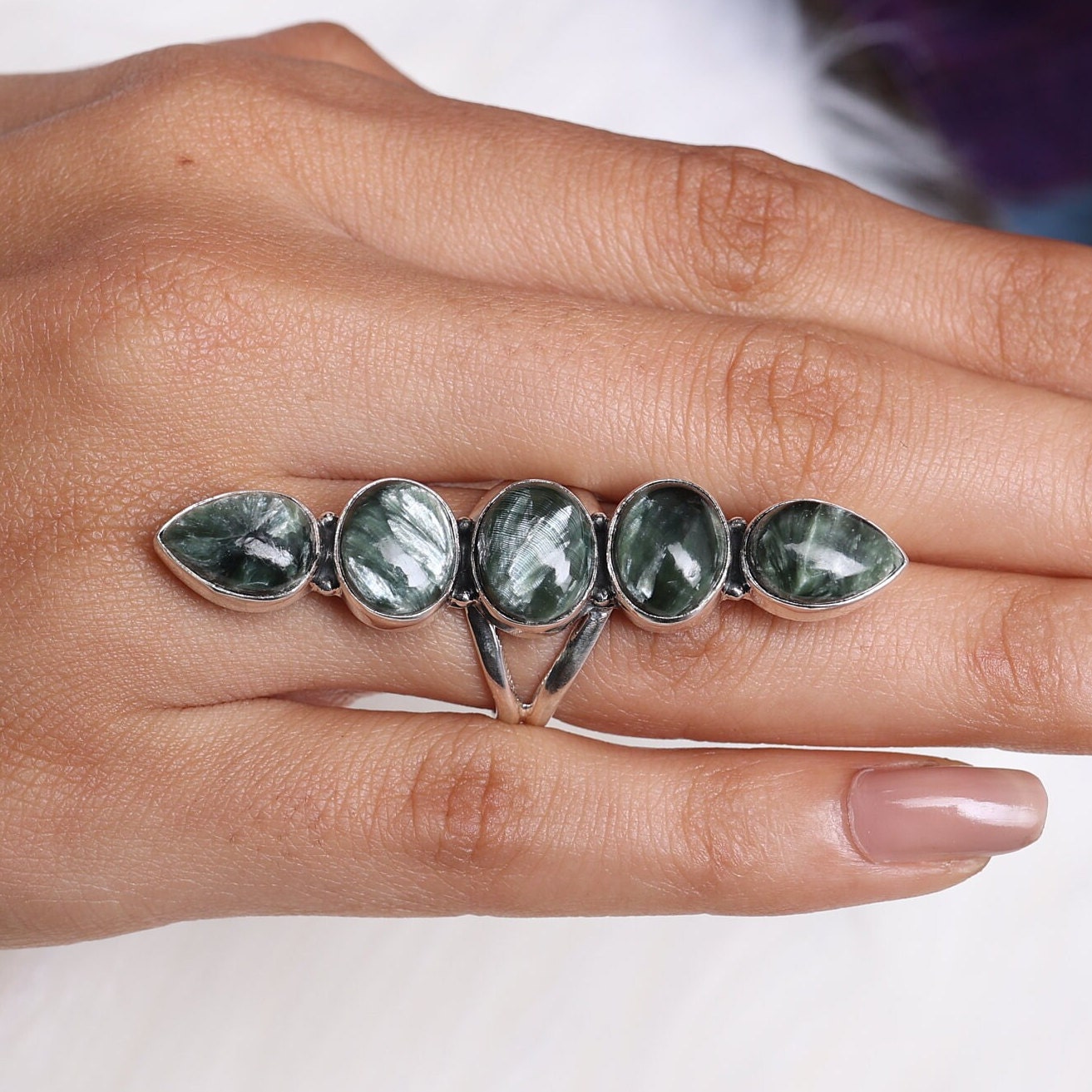 Seraphinite Sterling Silver Ring