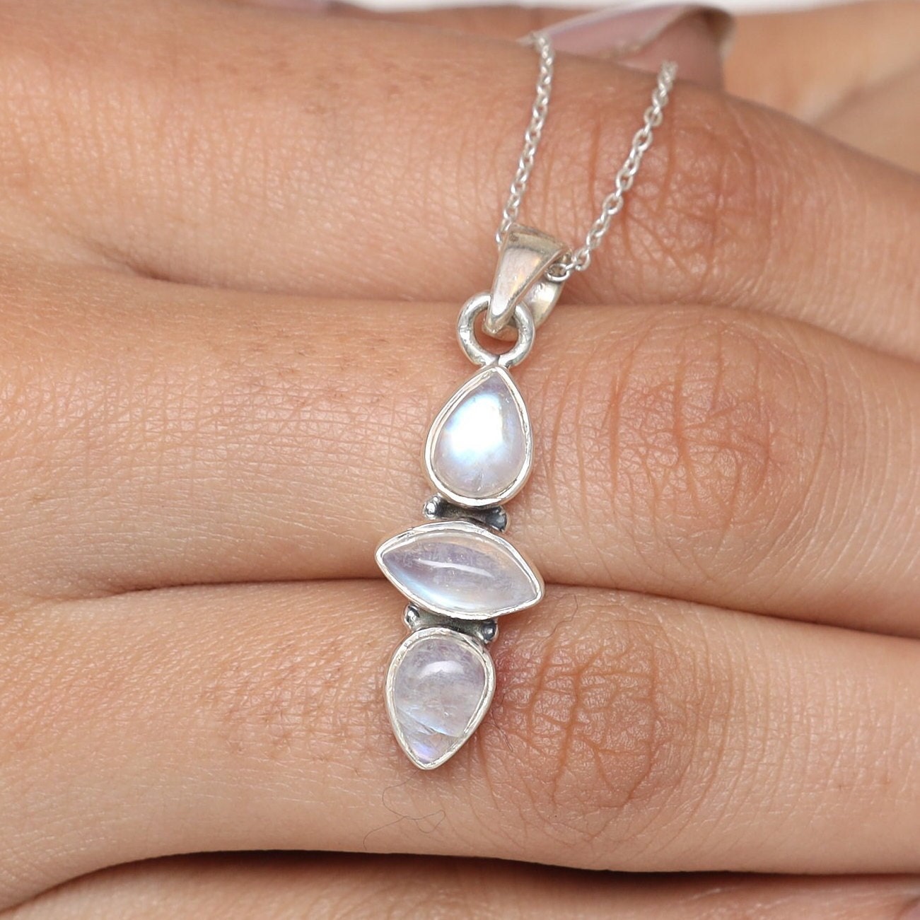 Rainbow Moonstone Sterling Silver Pendant