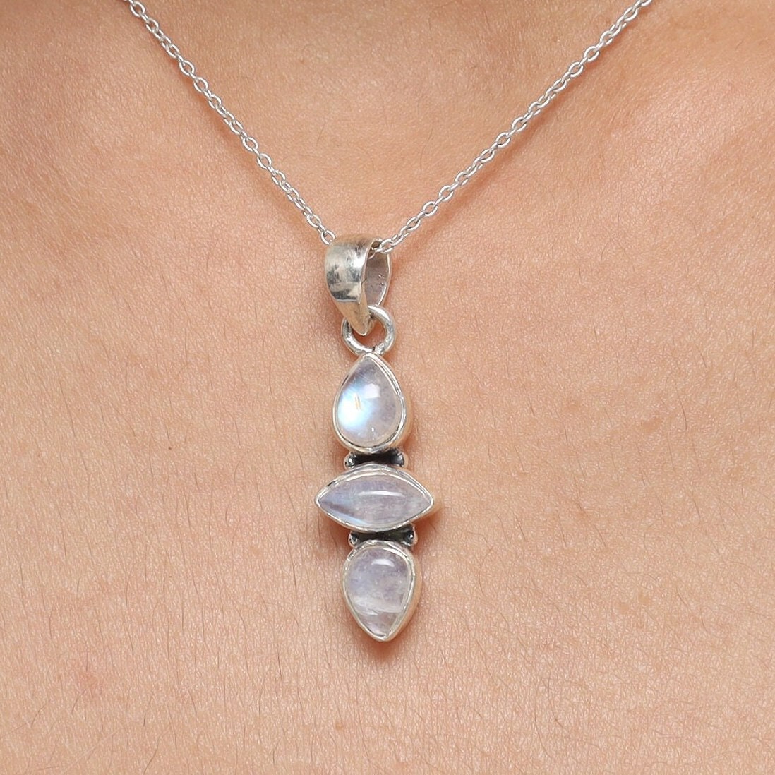 Rainbow Moonstone Sterling Silver Pendant