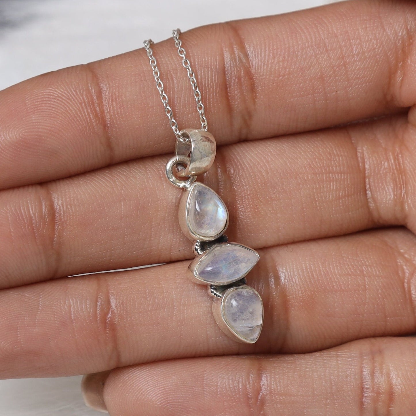 Rainbow Moonstone Sterling Silver Pendant