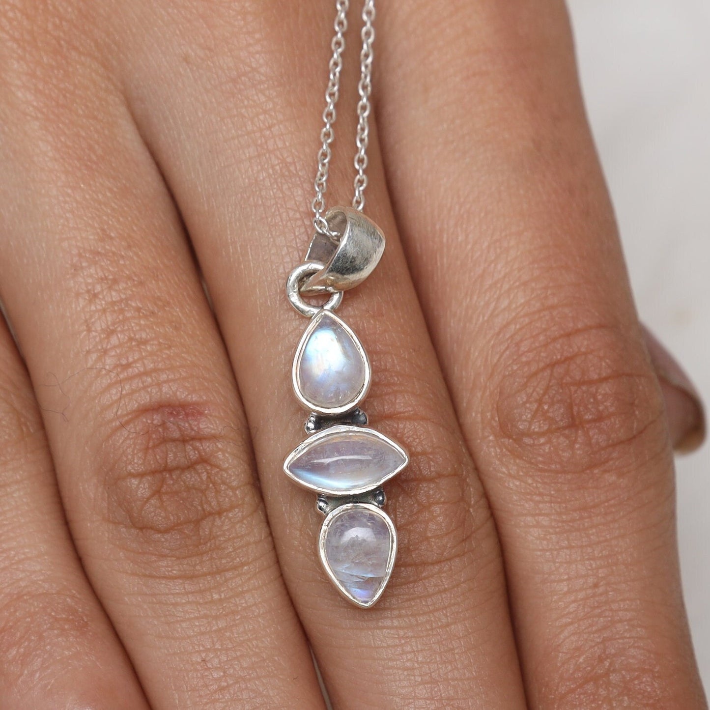 Rainbow Moonstone Sterling Silver Pendant