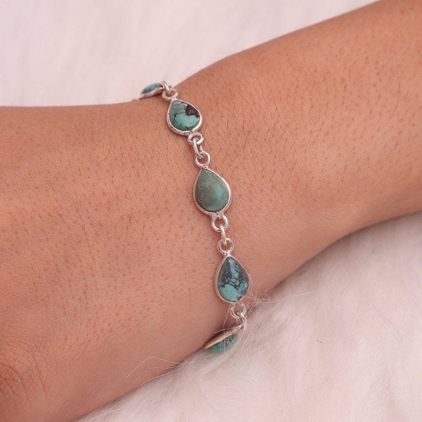 Turquoise Bracelet, 925 Sterling Silver Bracelet, December Birthstone Bracelet, Handmade Silver Jewelry, Adjustable bracelet