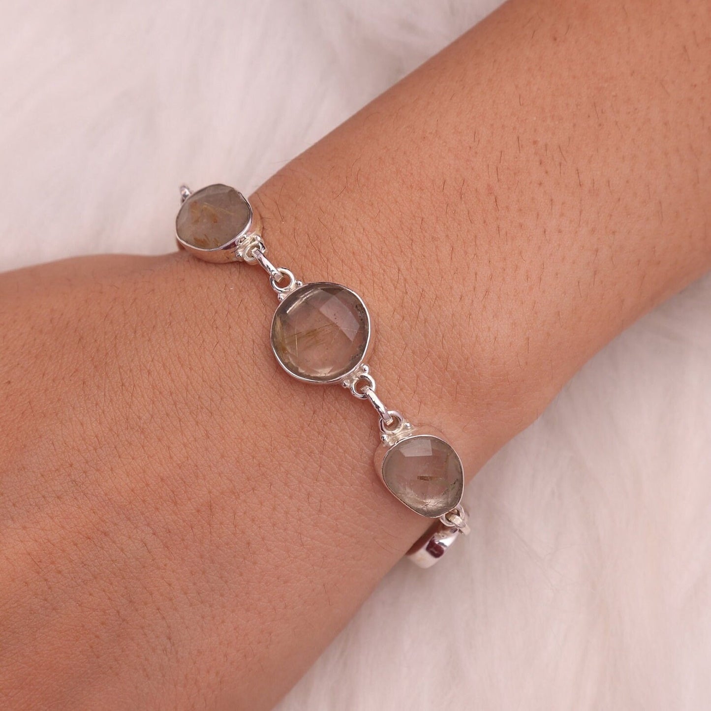 Golden Rutile Quartz Sterling Silver Bracelet