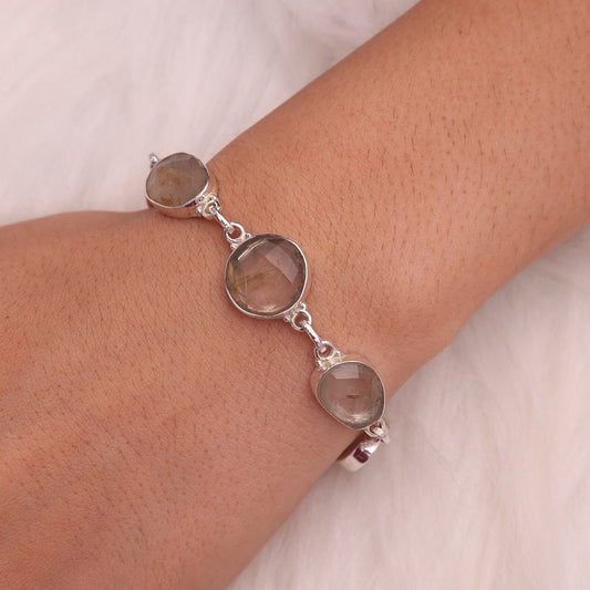 Golden Rutile Quartz Sterling Silver Bracelet