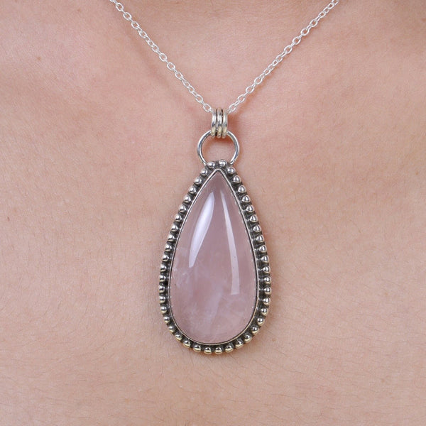 Rose Quartz Pendant, 925 Sterling Silver Pendant, Pear Shaped Pendant, Women Silver Necklace, January Birthstone, Pink Gemstone Necklace