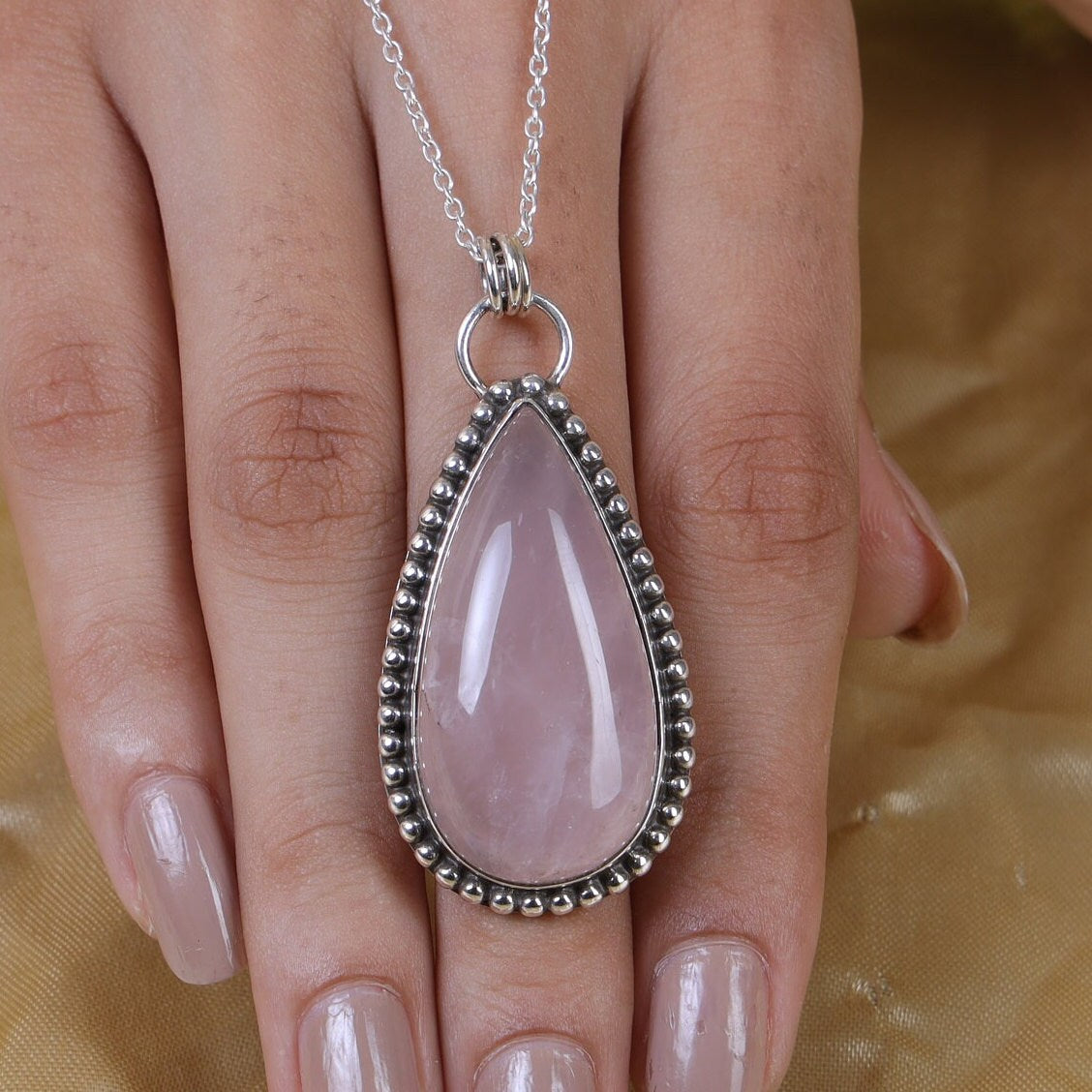 Rose Quartz Pendant, 925 Sterling Silver Pendant, Pear Shaped Pendant, Women Silver Necklace, January Birthstone, Pink Gemstone Necklace