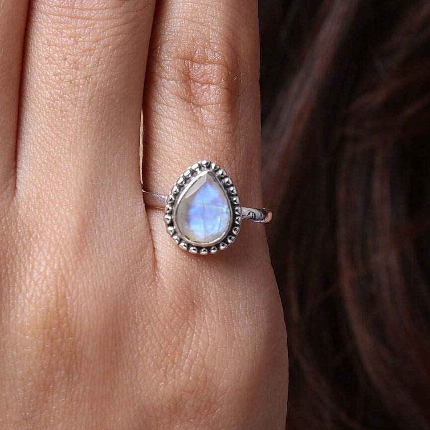 Rainbow Moonstone Sterling Silver Ring