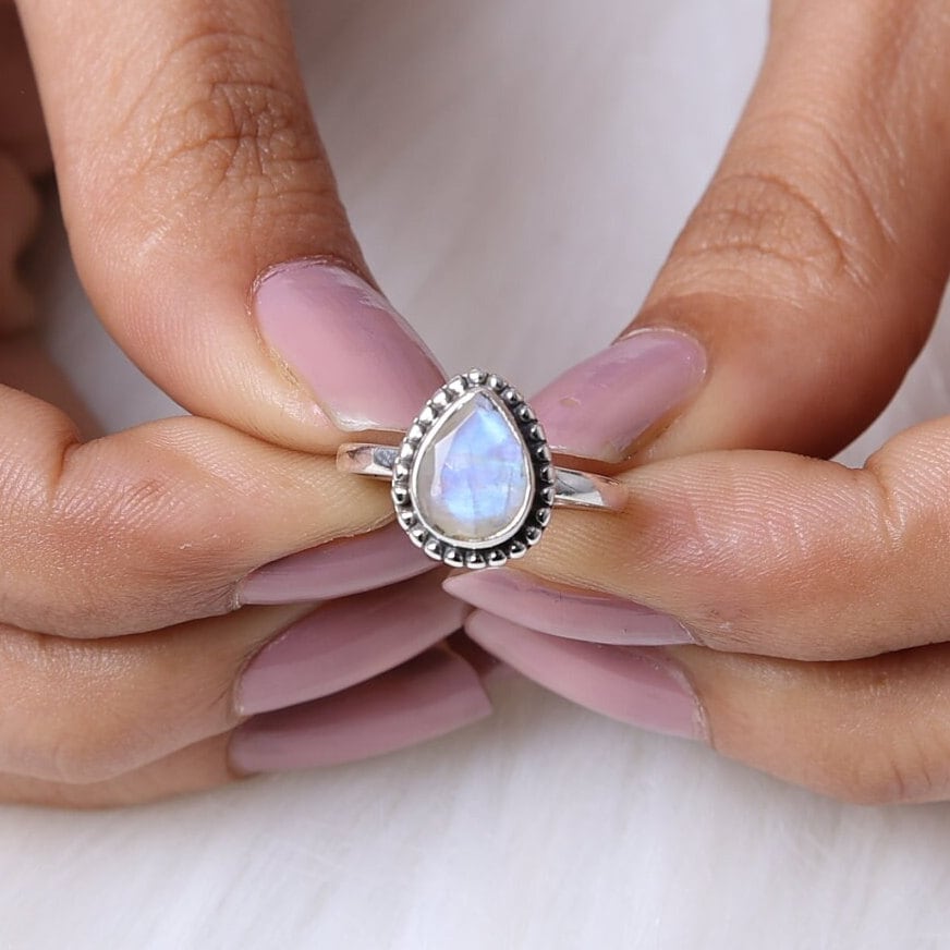 Rainbow Moonstone Sterling Silver Ring