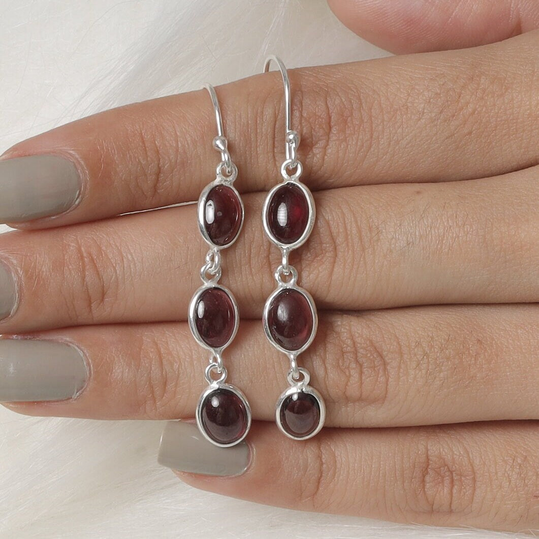 Garnet Sterling Silver Earrings