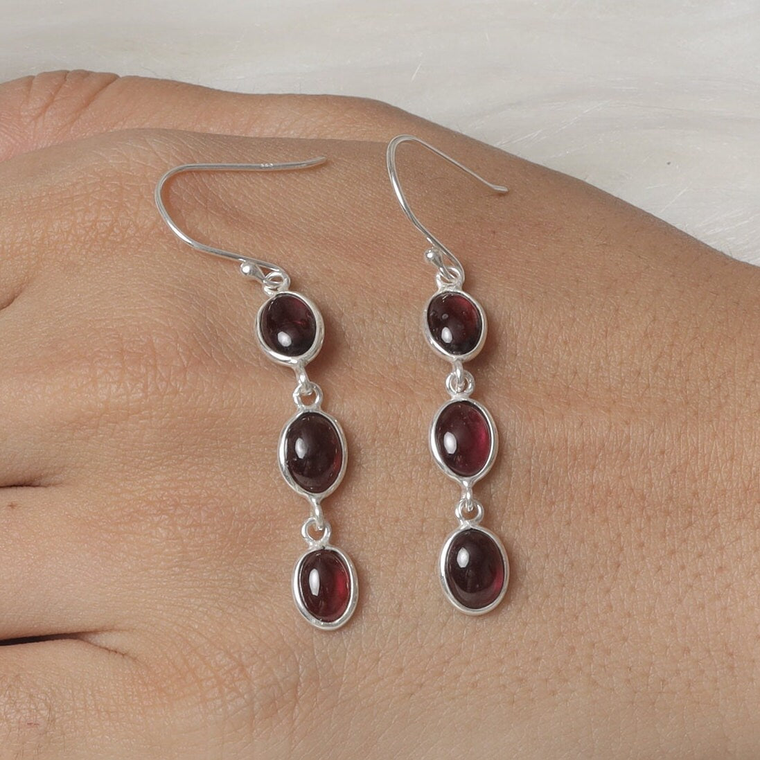 Garnet Sterling Silver Earrings