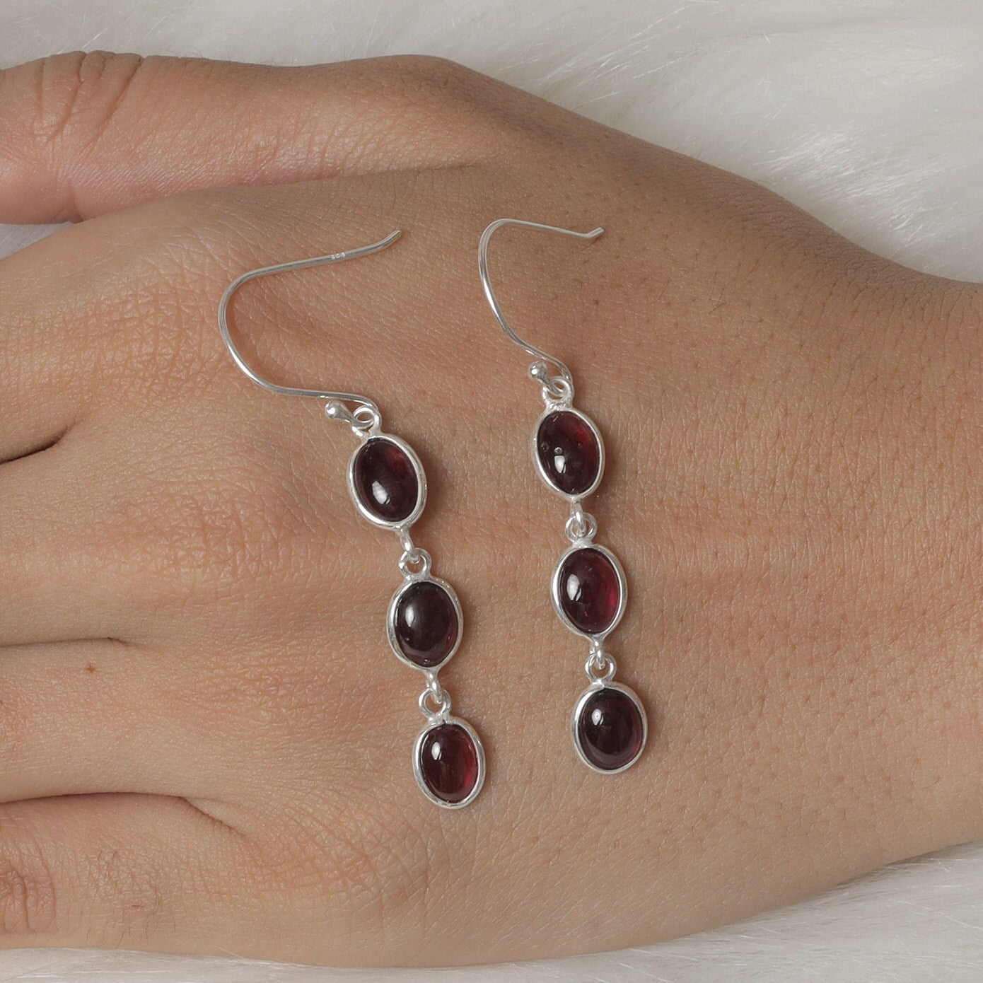 Garnet Sterling Silver Earrings