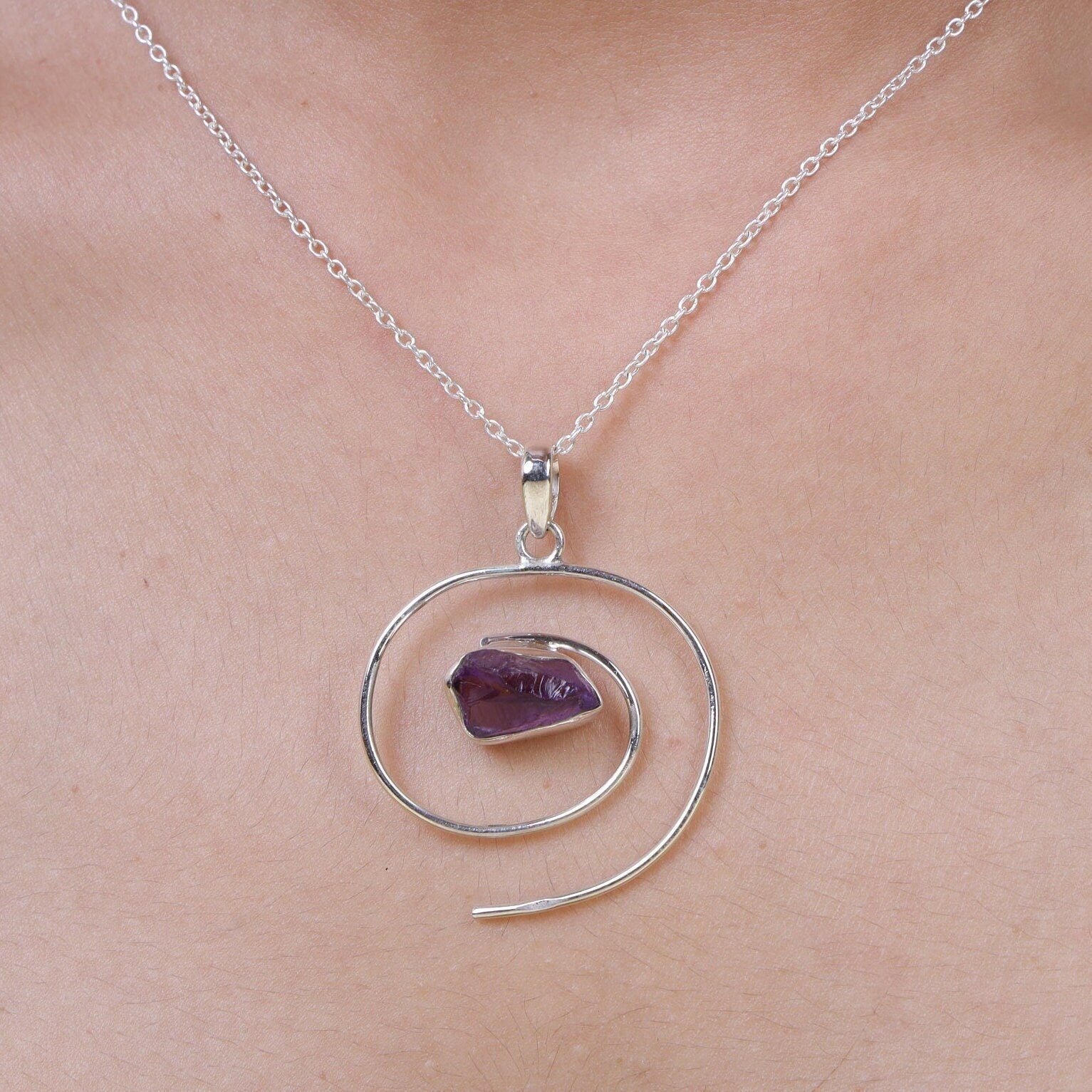 Raw Amethyst Sterling Silver Pendant