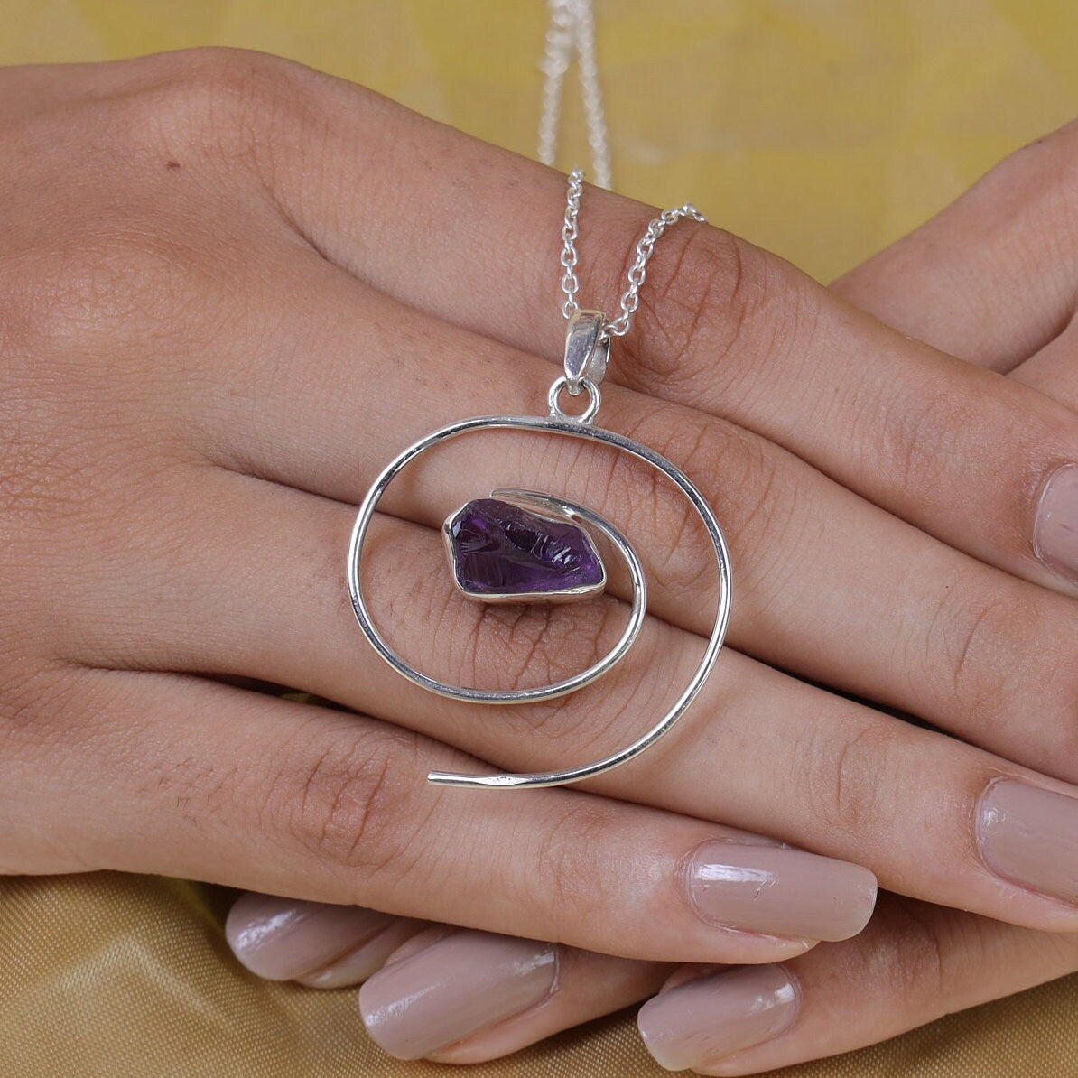 Raw Amethyst Sterling Silver Pendant