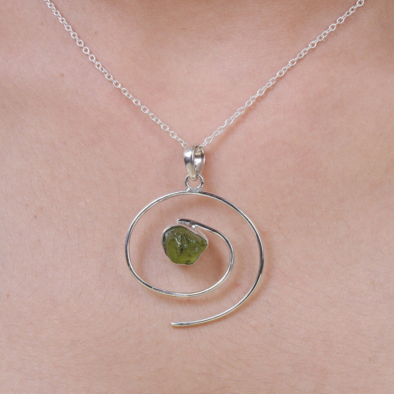 Raw Peridot Sterling Silver Pendant