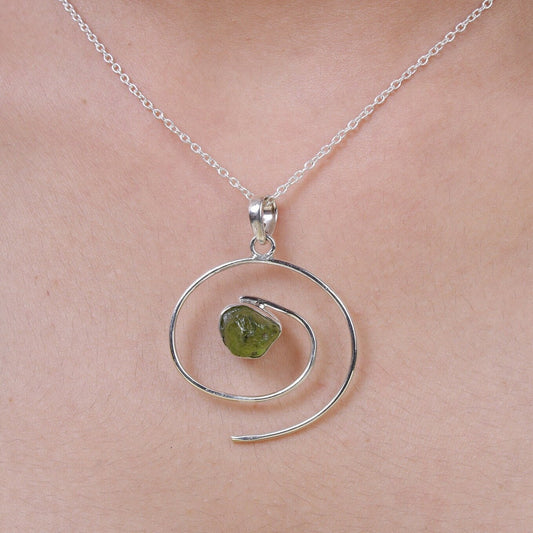 Raw Peridot Sterling Silver Pendant