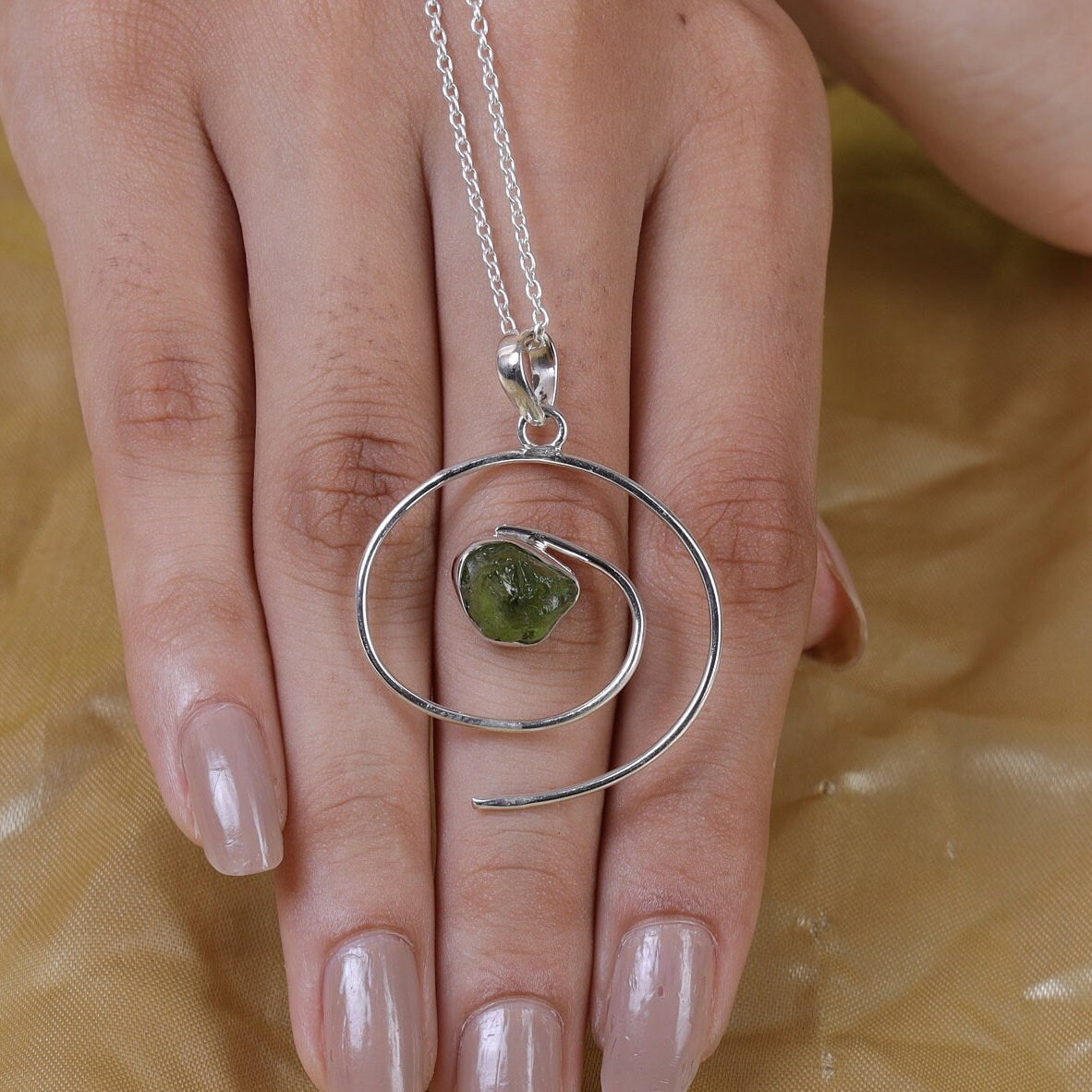 Raw Peridot Sterling Silver Pendant