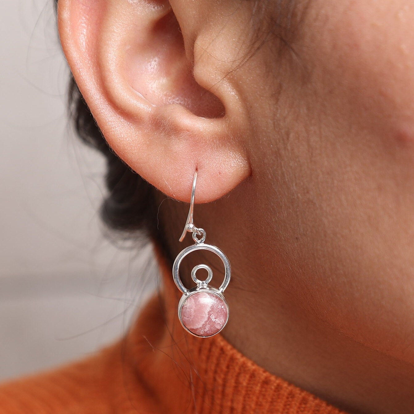 Rhodochrosite Sterling Silver Earrings