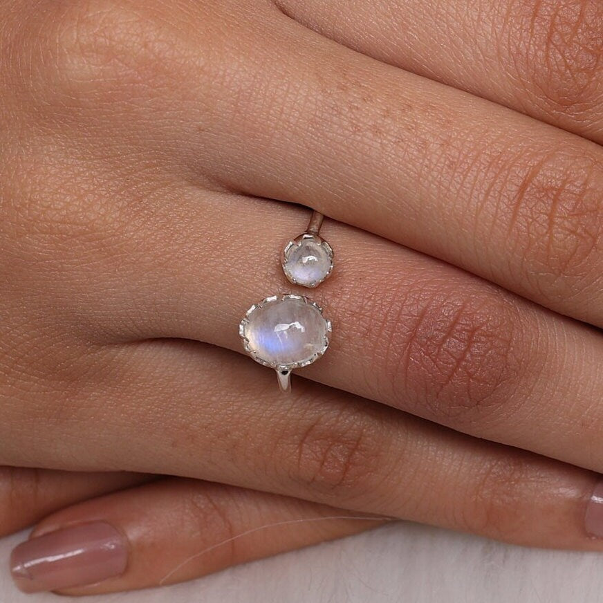 Rainbow Moonstone Sterling Silver Ring