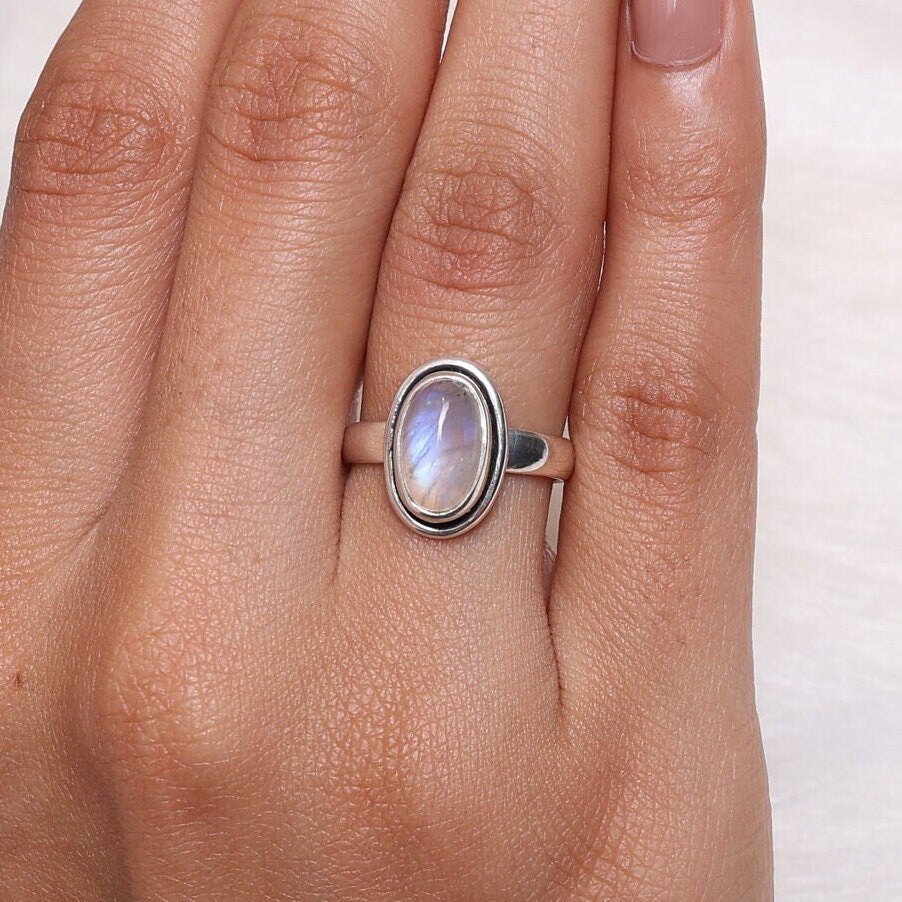 Rainbow Moonstone Sterling Silver Ring