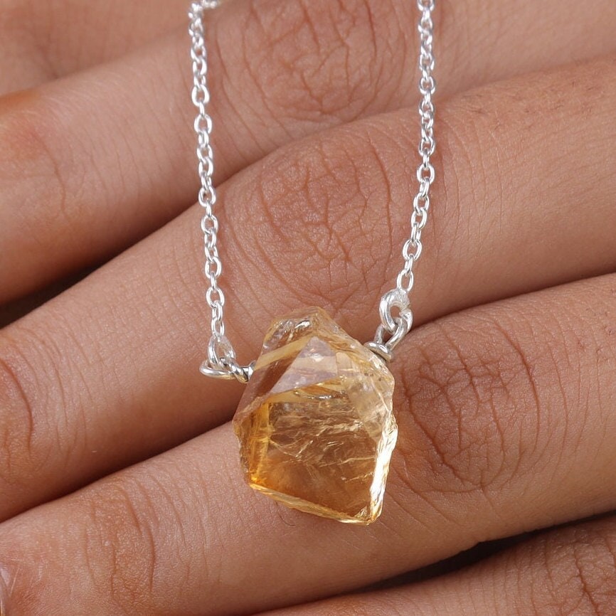 Raw Citrine Sterling Silver Necklace