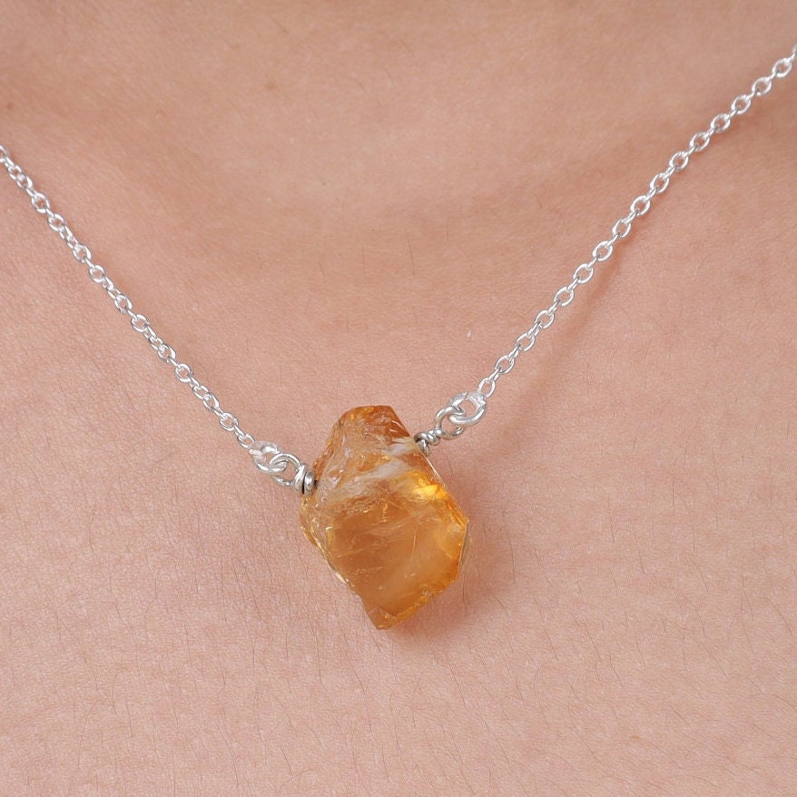 Raw Citrine Sterling Silver Necklace