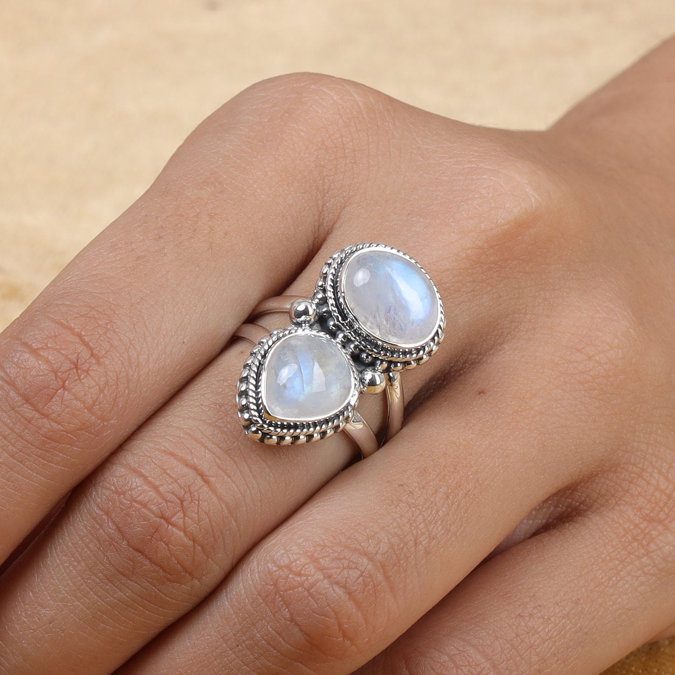 Rainbow Moonstone Sterling Silver Ring