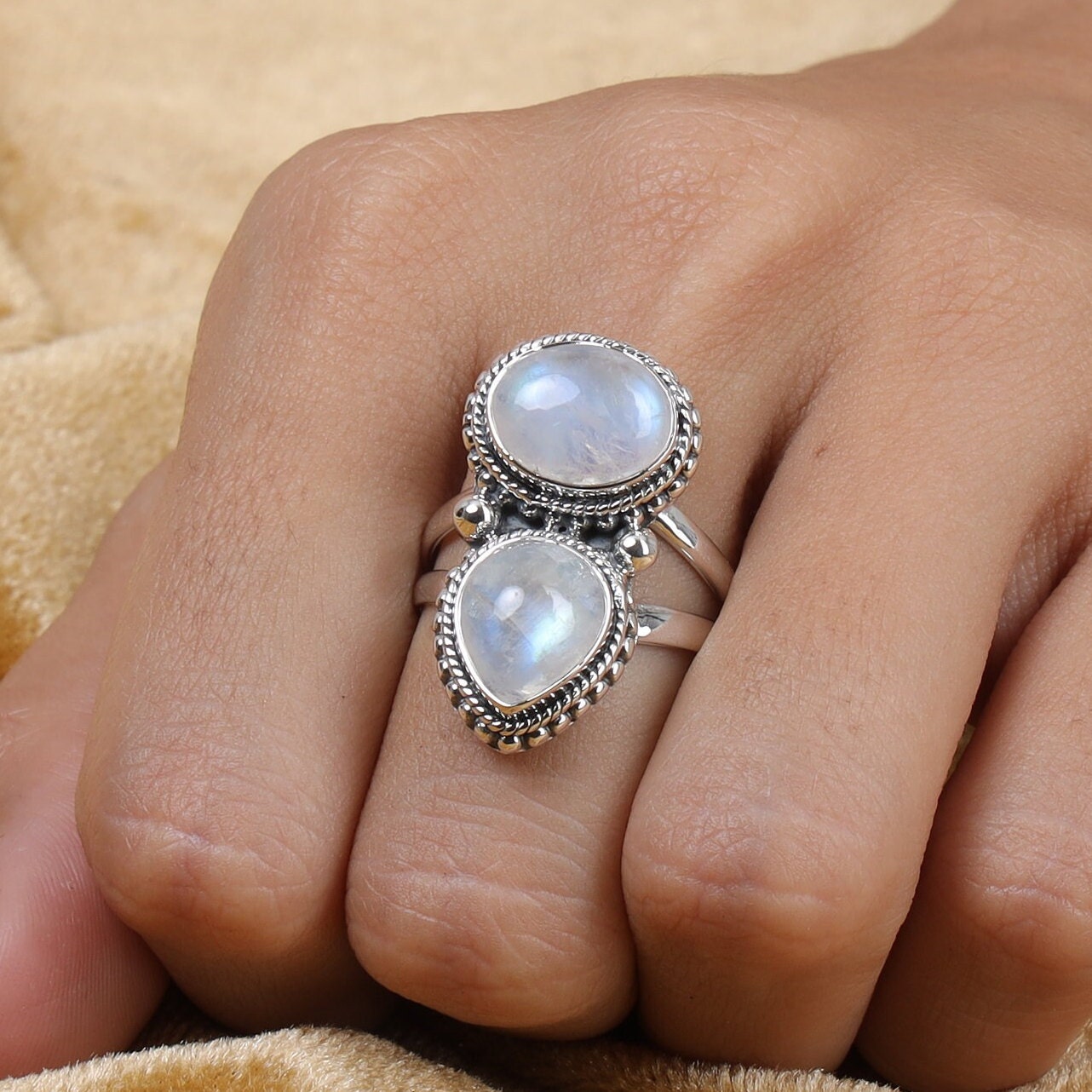 Rainbow Moonstone Sterling Silver Ring